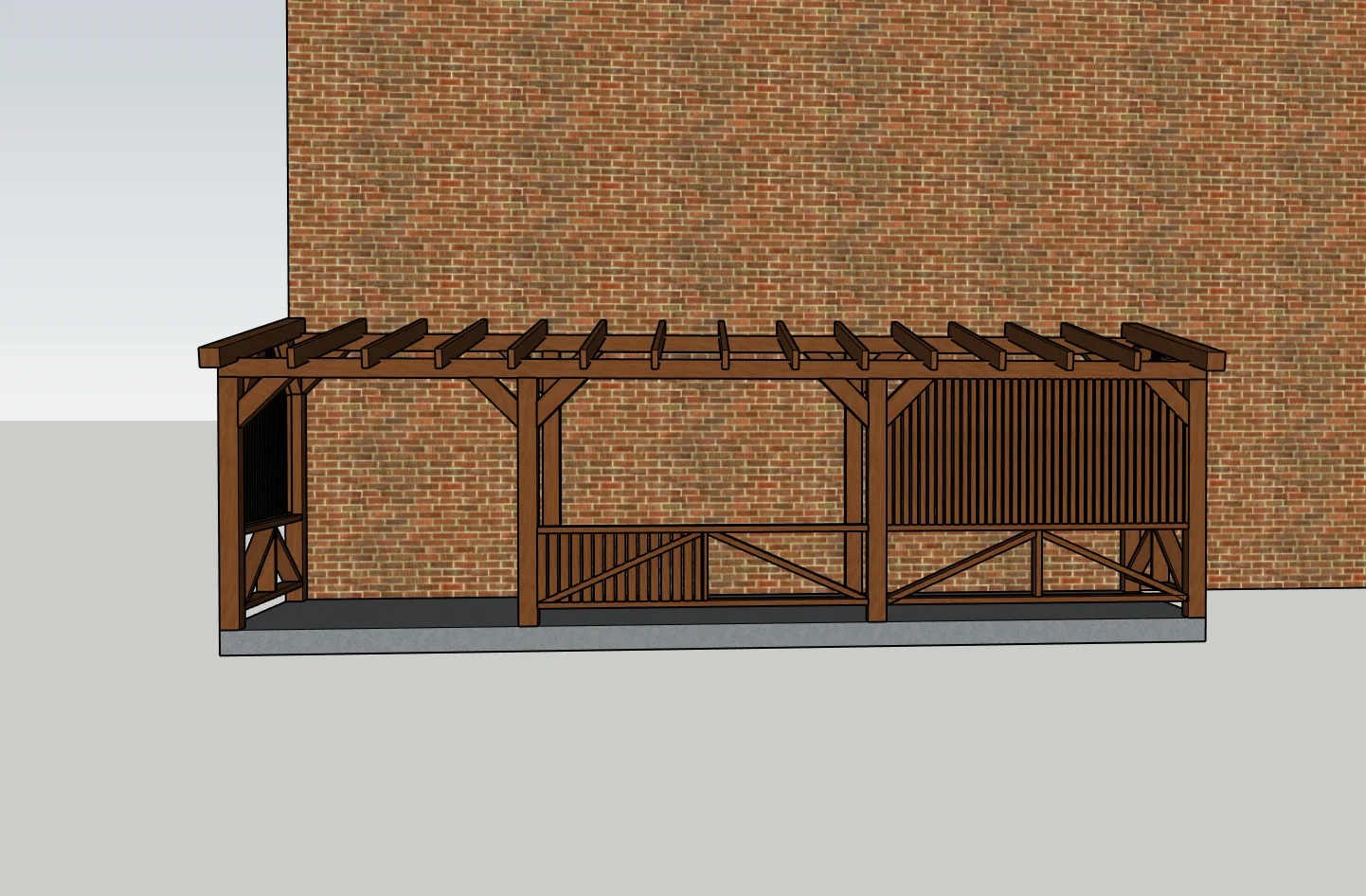 Фронтальный вид проекта террасы в SketchUp